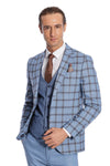 Checked Patterned Slim Fit Blue Men Suit - Wessi