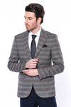 Checked Single Button Brown Men Blazer - Wessi