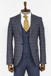 Checked Slim Fit Blue Men Suit - Wessi