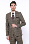 Checked Slim-Fit Brown Men Blazer - Wessi