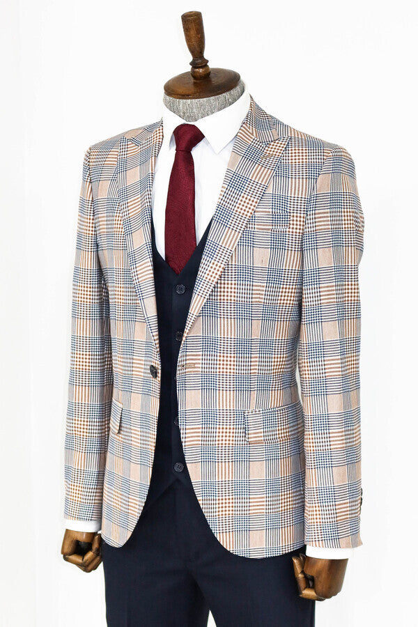 Checked Slim Fit Brown Men Suit - Wessi