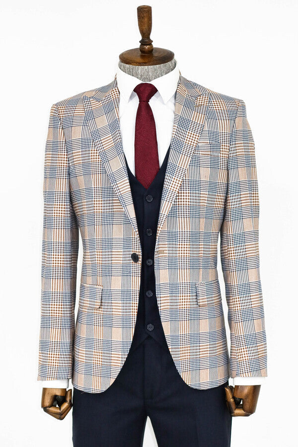 Checked Slim Fit Brown Men Suit - Wessi