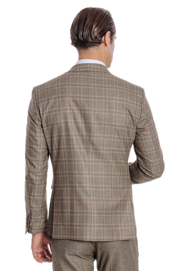 Checked Slim Fit Brown Men Suit - Wessi