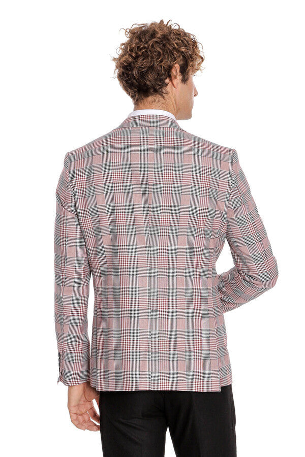 Checked Slim Fit Burgundy Men Suit - Wessi