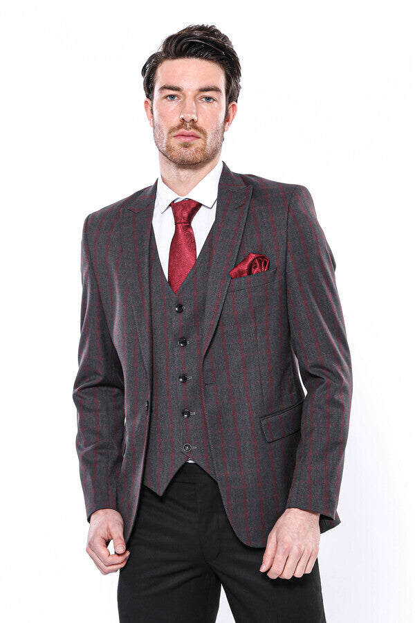 Blazer de cuadros entallado en gris oscuro para hombre - Wessi