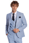 Checked Slim Fit Light Blue Men Suit - Wessi