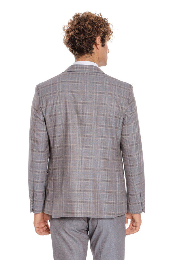 Checked Slim Fit Light Blue Men Suit - Wessi