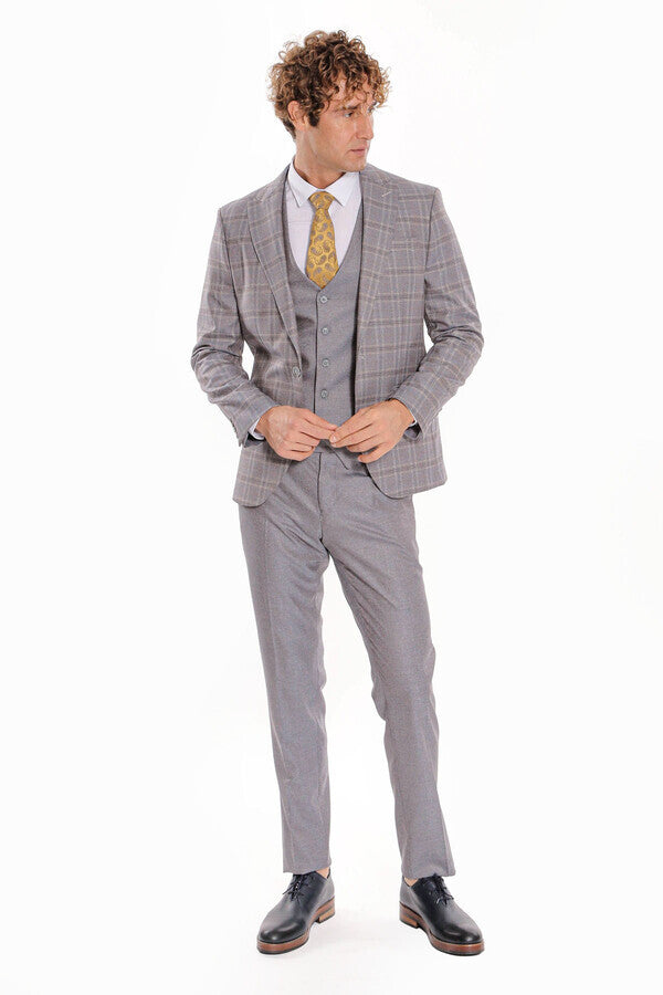 Checked Slim Fit Light Blue Men Suit - Wessi