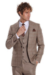 Checked Slim Fit Light Brown Men Suit - Wessi