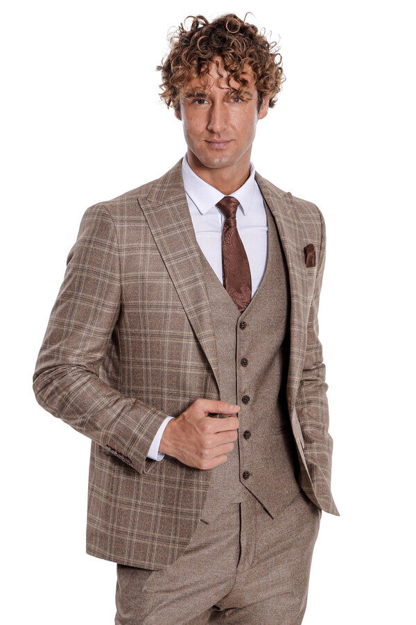 定番の中古商品 Light Fit Slim Checked Brown Wholesale Wessi – Wessi - Suit Men スーツ