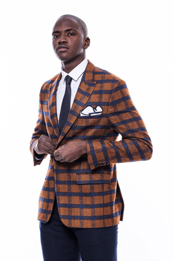 Checked Tawny Slim-Fit Blazer - Wessi