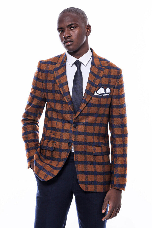 Checked Tawny Slim-Fit Blazer - Wessi