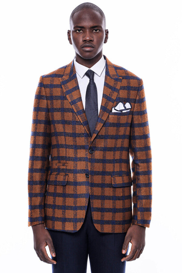 Checked Tawny Slim-Fit Blazer - Wessi