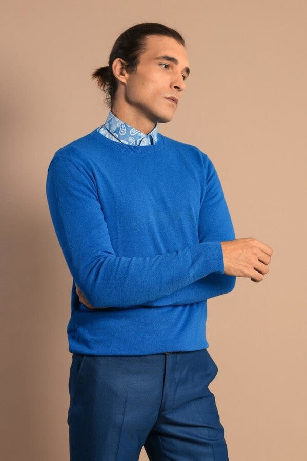 Circle Collar Indigo Color Sweater - Wessi