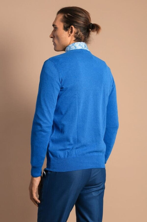 Circle Collar Indigo Color Sweater - Wessi