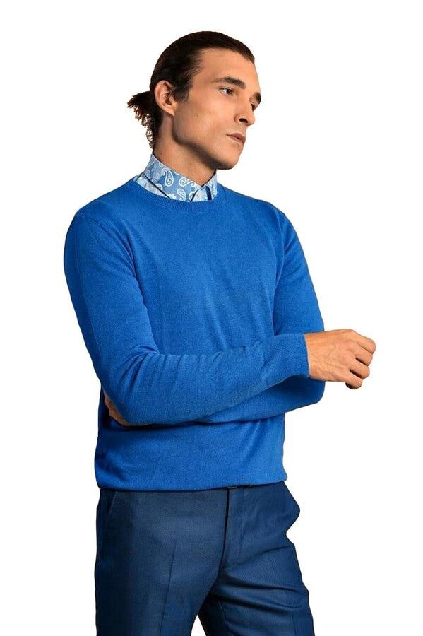 Circle Collar Indigo Color Sweater - Wessi