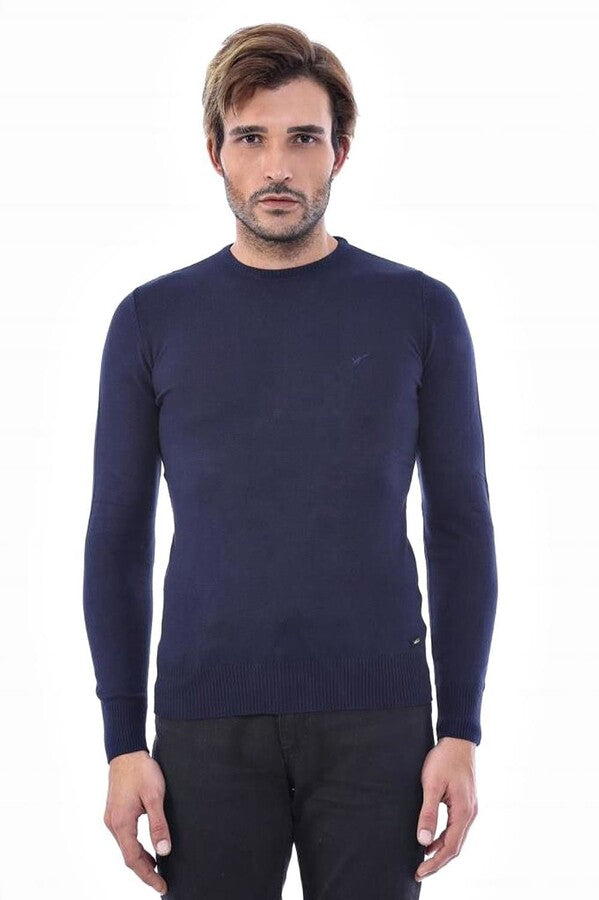 Circle Collar Navy Blue Sweater - Wessi