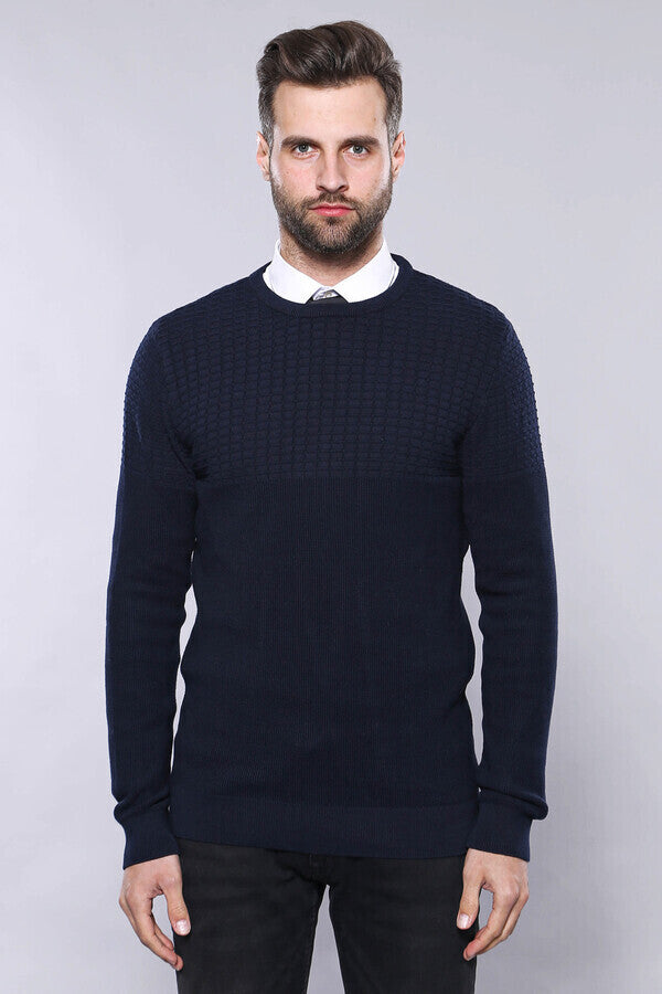 Circle Neck Navy Sweater - Wessi