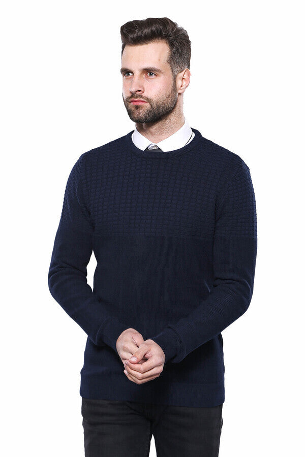 Circle Neck Navy Sweater - Wessi