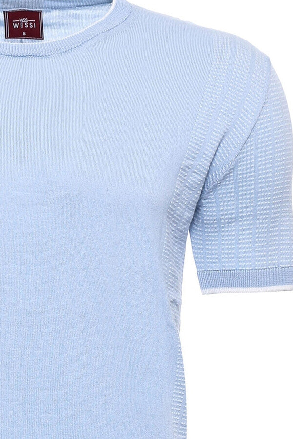 Camiseta de punto azul con cuello redondo y estampado - Wessi