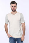 Circle Neck Patterned Cream Knitted T-Shirt - Wessi