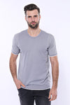 Circle Neck Patterned Grey Knitted T-Shirt - Wessi