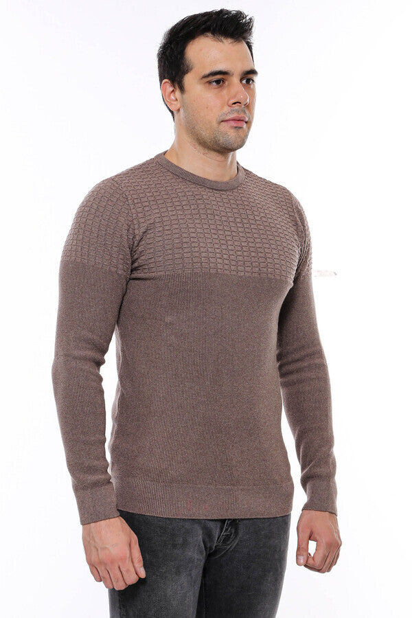 Circle Neck Patterned Mink Men Knitwear - Wessi