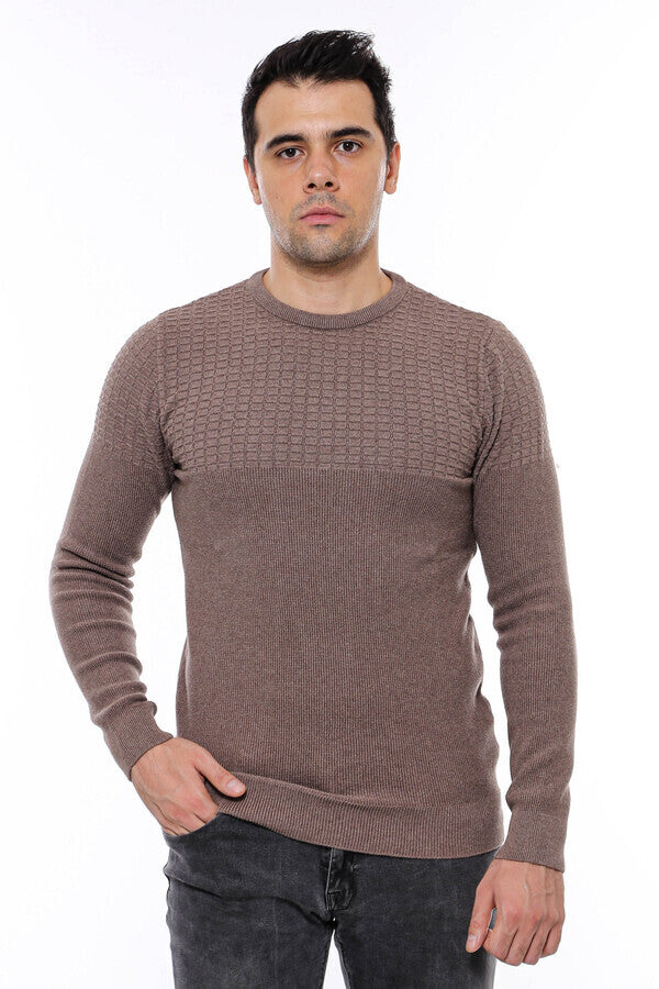 Circle Neck Patterned Mink Men Knitwear - Wessi