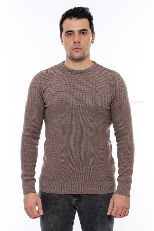 Circle Neck Patterned Mink Men Knitwear - Wessi