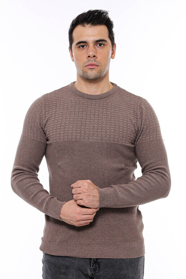 Circle Neck Patterned Mink Men Knitwear - Wessi