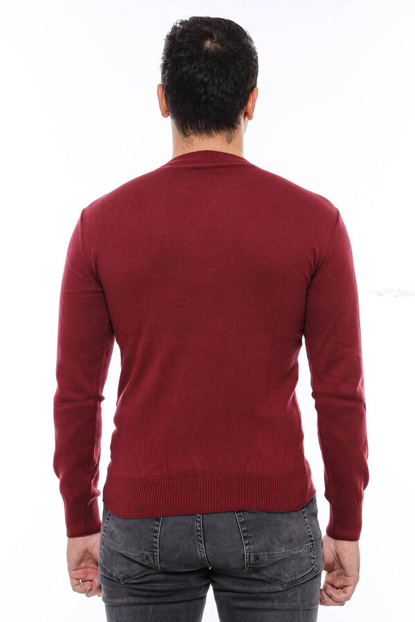 Crew Neck Men's Burgundy Sweater - Wessi