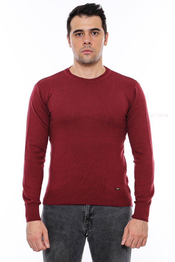 Crew Neck Men's Burgundy Sweater - Wessi