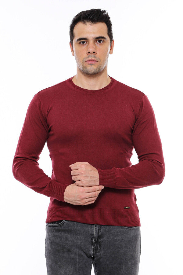 Crew Neck Men's Burgundy Sweater - Wessi