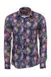 Camisa de hombre azul marino de manga larga ajustada con estampado floral colorido - Wessi