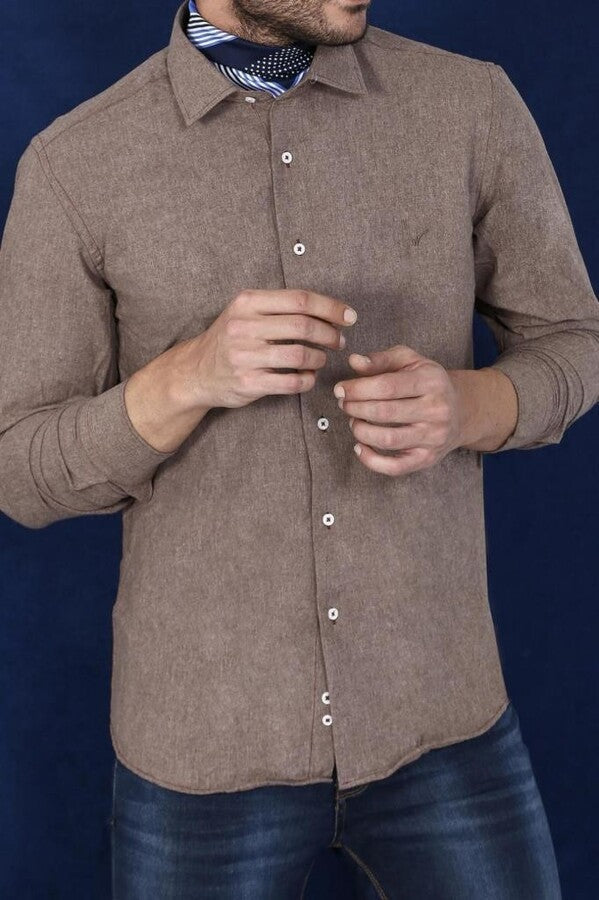 Patterned Wool Dark Brown Shirt - Wessi