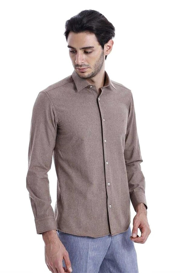 Patterned Wool Dark Brown Shirt - Wessi