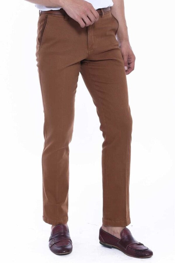 Pantalones de hombre de color marrón con bolsillos de algodón y lunares - Wessi