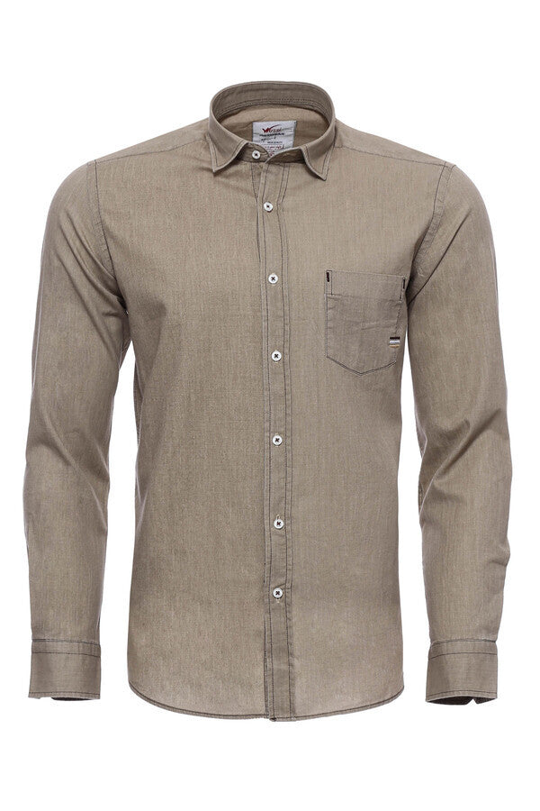 Cotton Long Sleeves Beige Men Shirt - Wessi