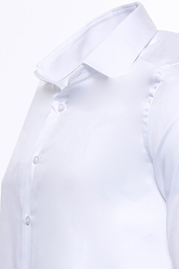 Cotton Satin Plain Slim Fit White Men Shirt - Wessi