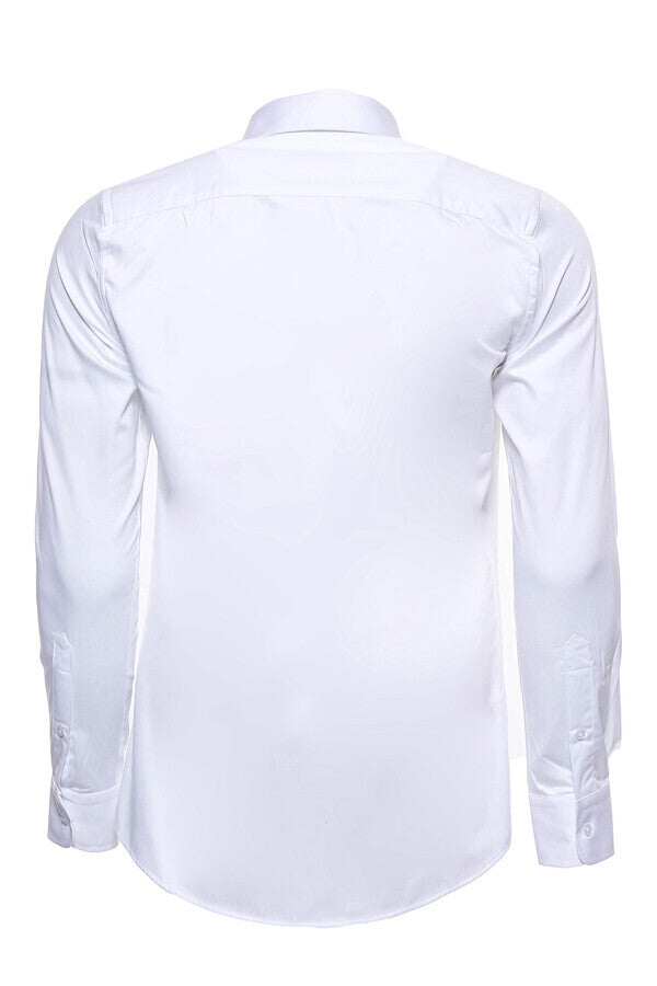 Camisa de satén de algodón lisa de corte entallado para hombre, color blanco - Wessi