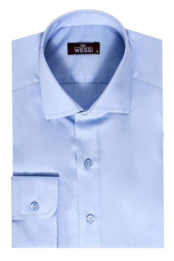 Camisa de satén de algodón azul cielo para hombre - Wessi