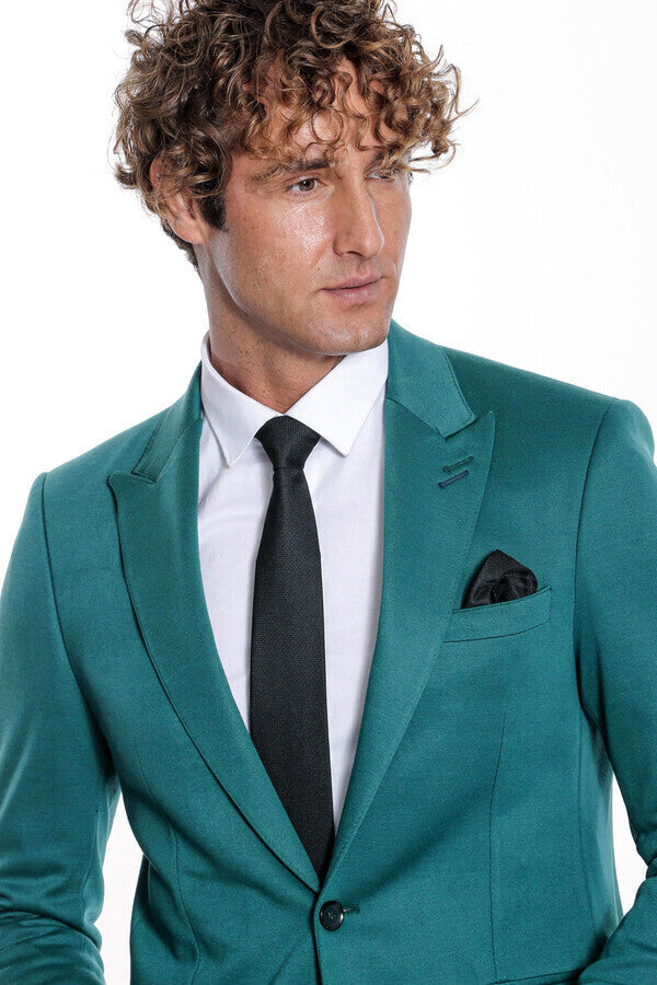 Blazer de algodón verde liso de corte entallado para hombre - Wessi