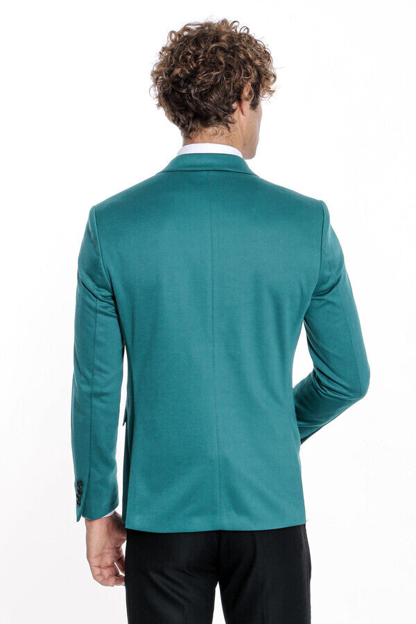 Blazer de algodón verde liso de corte entallado para hombre - Wessi