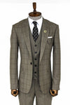 Cream Plaid Peak Lapel 3 Piece Suit - Wessi