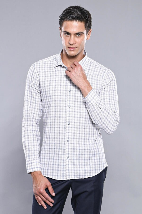 Cream Slim Fit Check Men's Shirt - Wessi