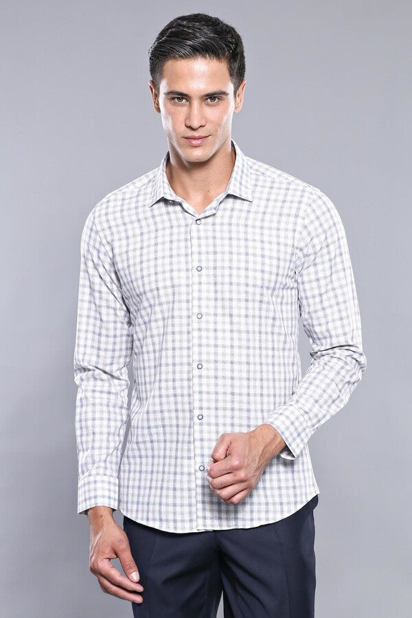 Cream Slim Fit Check Men's Shirt - Wessi