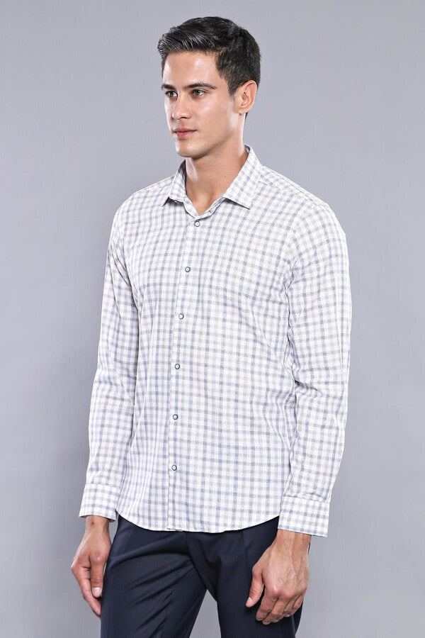 Camisa de cuadros entallada color crema para hombre - Wessi