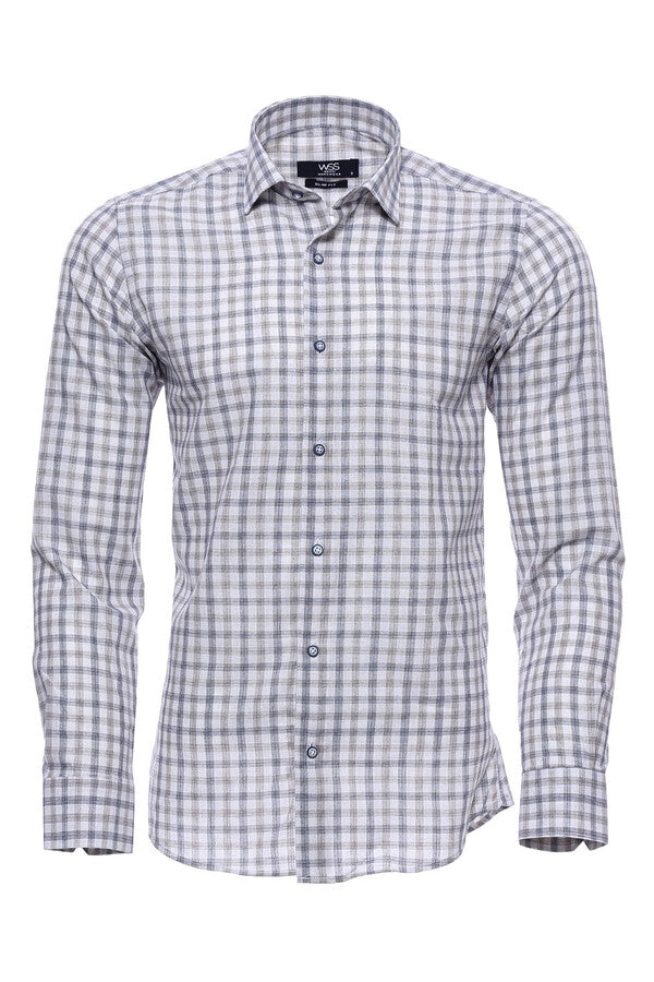 Cream Slim Fit Check Men's Shirt - Wessi