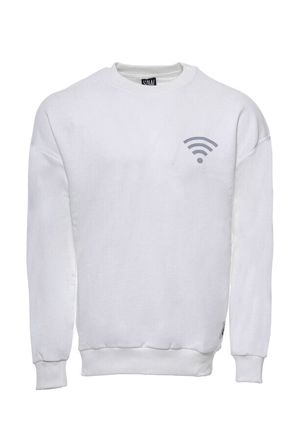 Crew Neck Both Side Printed White Sweatshirt - Wessi