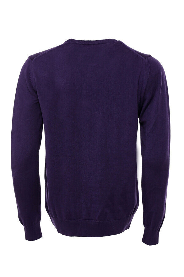 Prendas de punto para hombre de color morado liso con cuello redondo y mangas largas - Wessi